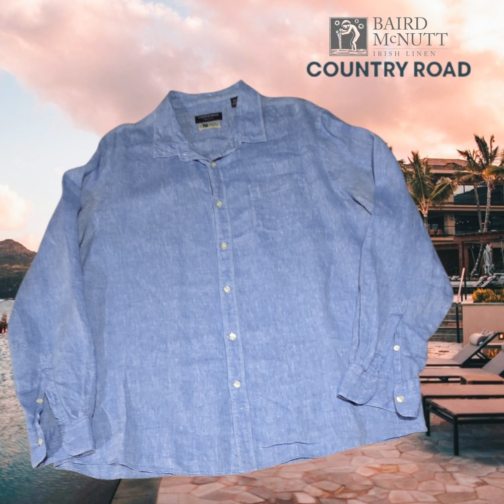 Country Road Linen Shirt Mens Baird McNutt Irish Linen Regular Fit Blue XXL FLAW